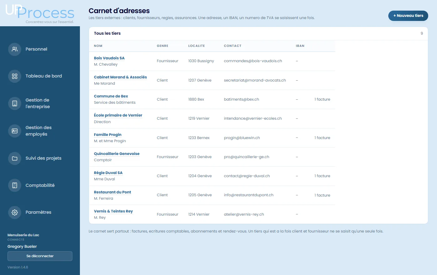 Le carnet d'adresses des clients et fournisseurs