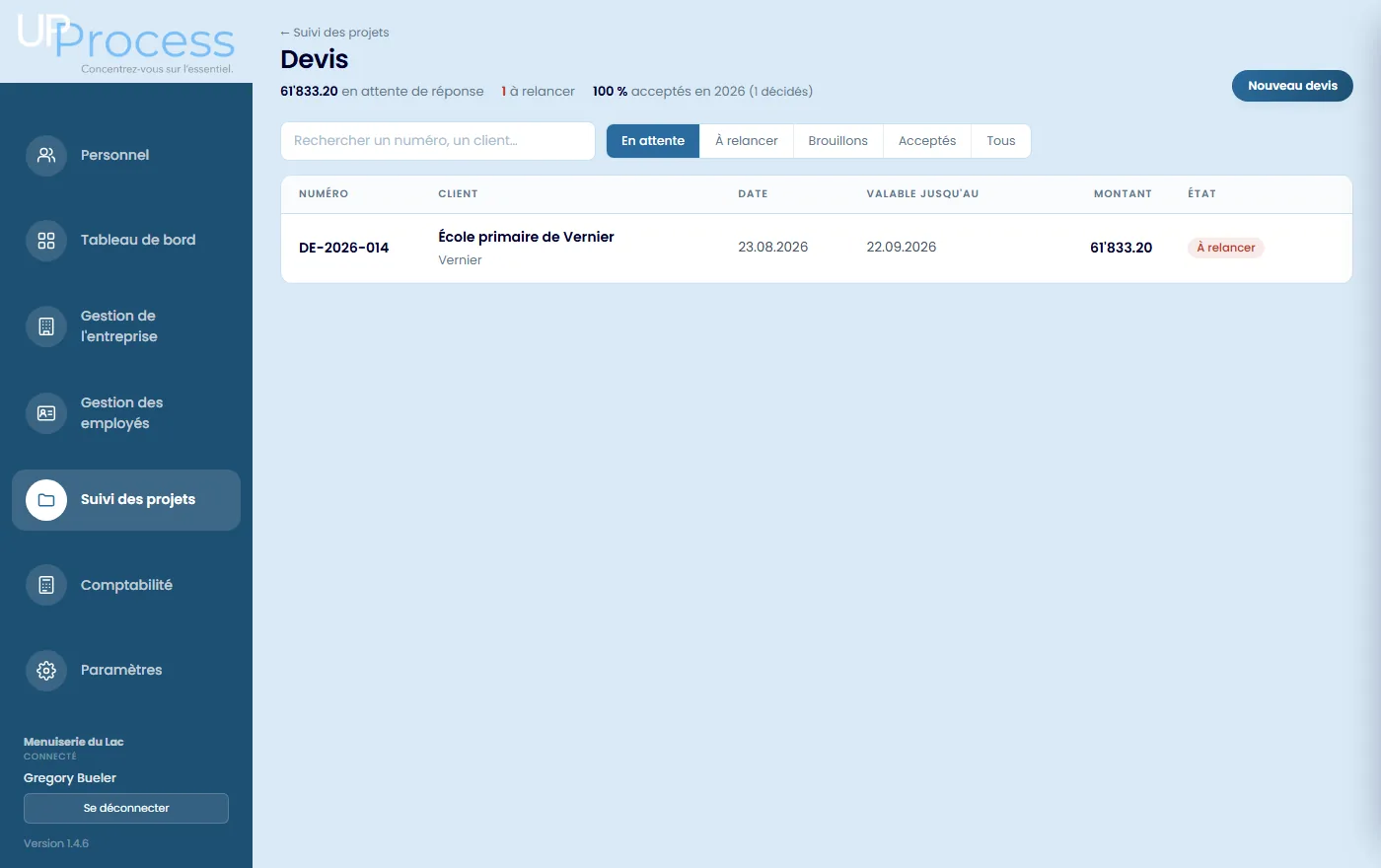 La liste des devis